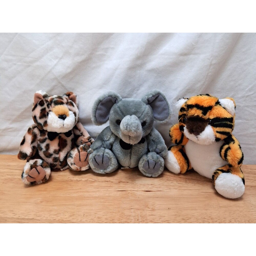 Lot of 3 of Steven Smith Plush Stuffed Tiger Elephant Lepoard Stuffed Animal Toy